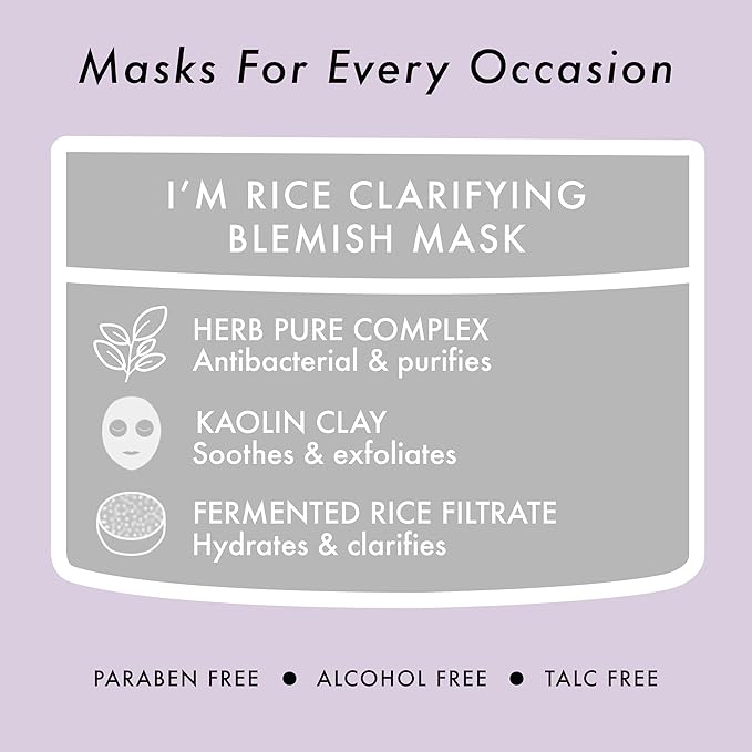 TONYMOLY I'm Rice Clarifying Skincare Set – 3-Step Face Care for Clear, Hydrated Skin – Includes Enzyme Powder Cleanser, Blemish Mask & Nourishing Sheet Masks – Gentle Exfoliation & Oil Control-FemmiqueWomen