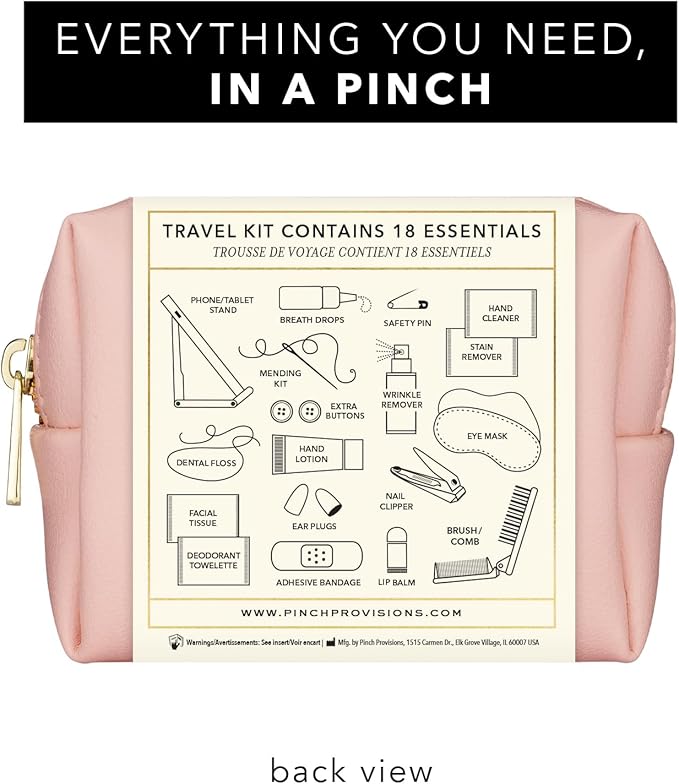 Pinch Provisions Travel Kit, includes 18 Must-Have Emergency Essential Items for Travelling, Ideal Road Trip or Airport Gift for Friends, Family & Peers, Portable Pouch-FemmiqueWomen