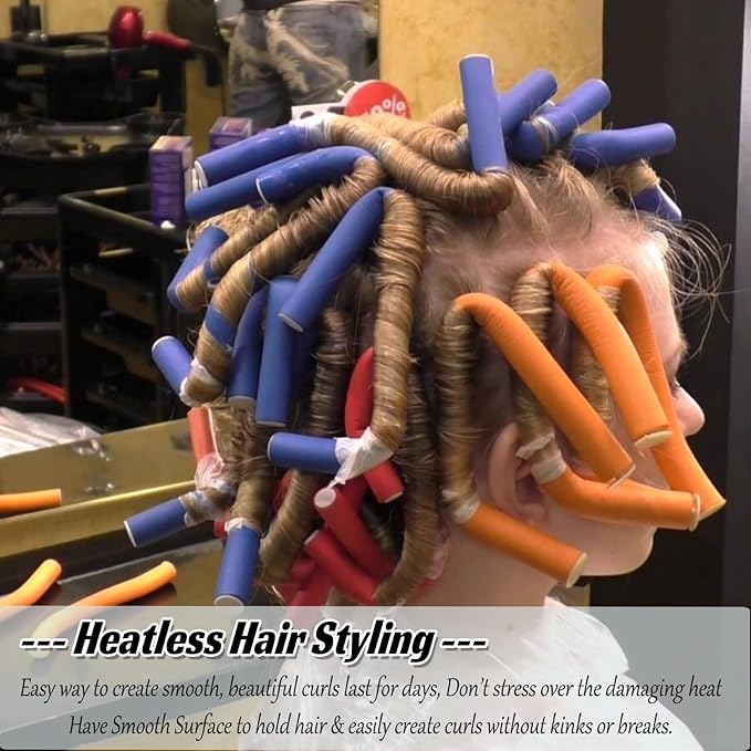 30PCS 9.45" Flexible Curling Rods,Heatless Twist Soft Foam Hair Rollers Home Use for Women Girls Long and Short Hair to Sleep in, (0.55 x 9.45 Inch, 3 Colors)-FemmiqueWomen