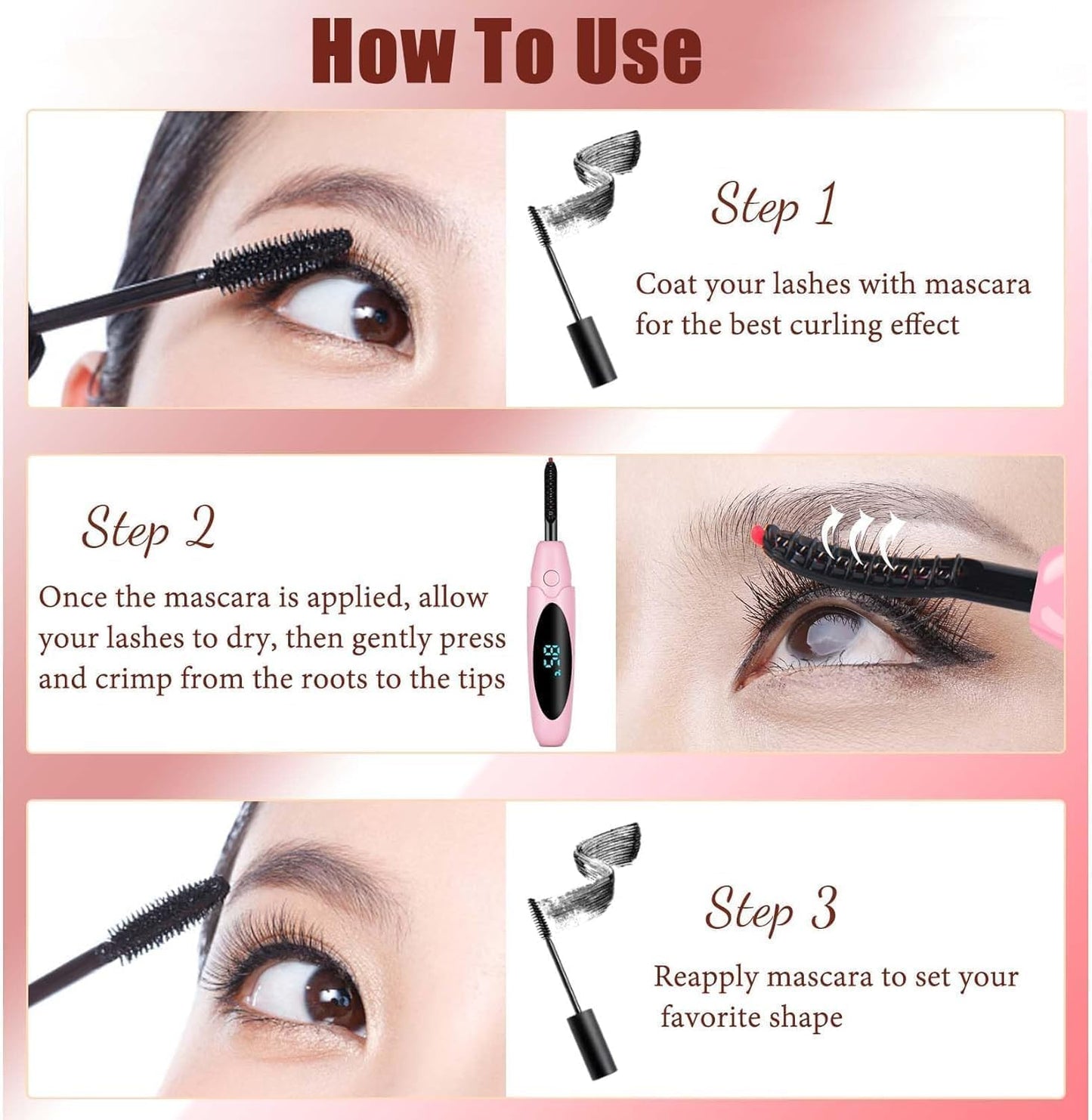 Heated Eyelash Curlers Electric Eyelash Curler with LED Display, 3 Temperature Modes Anti-Burn USB Rechargeable Natural Curling 24H Long Lasting for Women Makeup Tools Gifts PI714-FemmiqueWomen