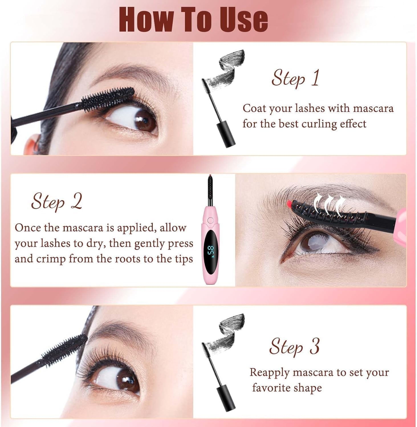 Heated Eyelash Curlers Electric Eyelash Curler with LED Display, 3 Temperature Modes Anti-Burn USB Rechargeable Natural Curling 24H Long Lasting for Women Makeup Tools Gifts PI714-FemmiqueWomen