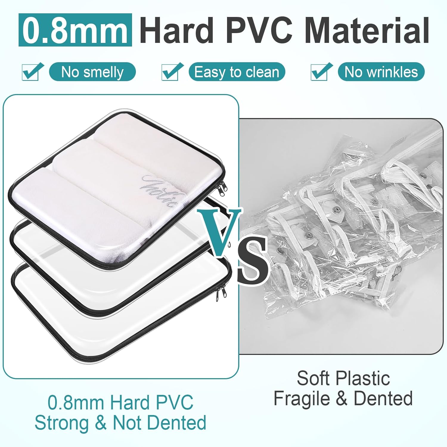 Hoolerry 3 Pcs Clear Hard Zipper Case Plastic Pouch Transparent Hard Case Clear Makeup Bag Portable Travel Organizer Bin for Cosmetics, Building Blocks, Puzzles(Black,L)-FemmiqueWomen