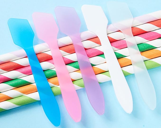 100 Pack 3.2 Inch Cosmetic Spatulas/Small Plastic Spatula for Cosmetics, Creams, Crafts/Makeup Spatula/Multipurpose Mini Applicator for Mixing Cream, Skincare, or Scraping Jars/Random Color-FemmiqueWomen