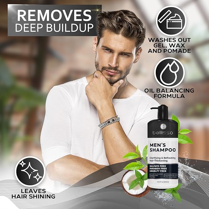 Shampoo for Men - Tea Tree Oil and Peppermint - Sulfate Free, Paraben Free - Clarifying, Refreshing, Volumizing & Moisturizing Hair Thickening Formula - Ideal for Oily Hair, Dry Scalps and Build Up-FemmiqueWomen