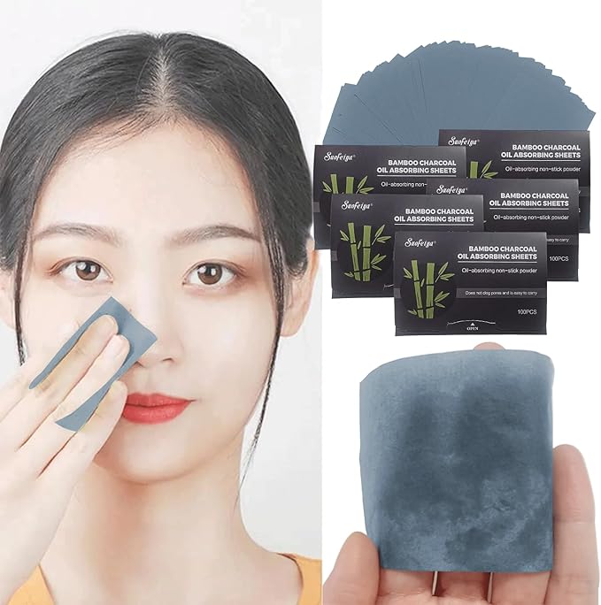 Natural Bamboo Charcoal Oil Absorbing Tissues - 4pk/400 Oil Blotting Sheets For Face, Oil Control Film, Oil Absorbing Sheets, Makeup Friendly-FemmiqueWomen