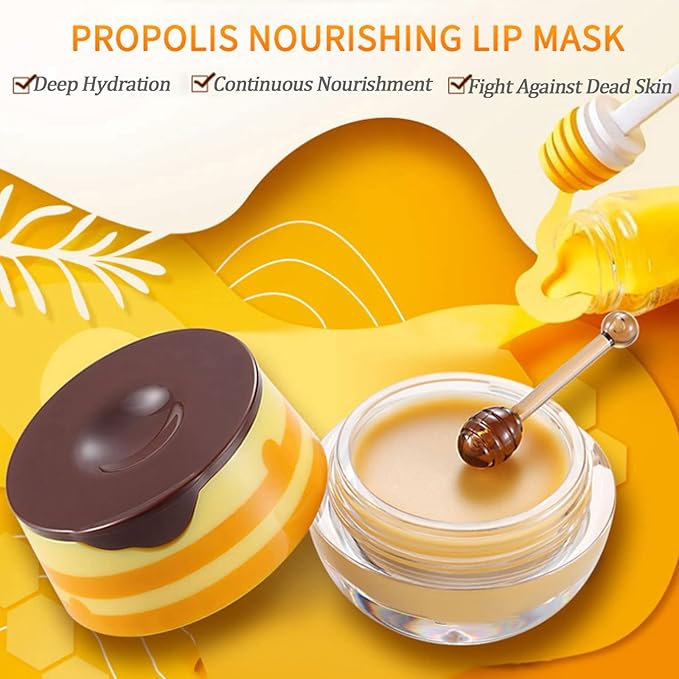 2 PCS Bee Lip Balm Lip Mask Honey Pot Honey Lip Mask Propolis Moisturizing Lip Balm with Stick - Hydrating Prevention Dry and Cracked Lip Scrubs Exfoliato Lip Wrinkle Skin Care Products-FemmiqueWomen