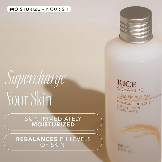 The Face Shop Rice Ceramide Moisturizing Toner - Rice Extract Rice Toner for Face - Strengthens Skin Barrier - Hydrating Targets Dryness - Lightweight Face Moisturizer - Glow Essence Korean Skin Care-FemmiqueWomen