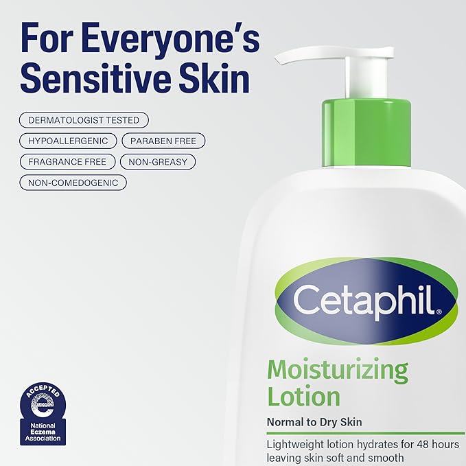 Cetaphil Face & Body Moisturizer, Hydrating Moisturizing Lotion for All Skin Types, Suitable for Sensitive Skin, NEW 8 oz Pack of 3, Fragrance Free, Hypoallergenic, Non-Comedogenic-FemmiqueWomen