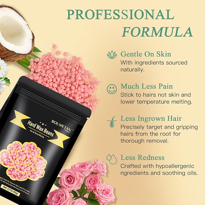 1.3Lb/21oz Hard Wax Beads for Hair Removal, Bouvetean Wax Beans for Bikini, Eyebrow, Face, Legs, Full Body Sensitive Skin Waxing with 10pcs Wax Spatulas (Pack of 6)-FemmiqueWomen