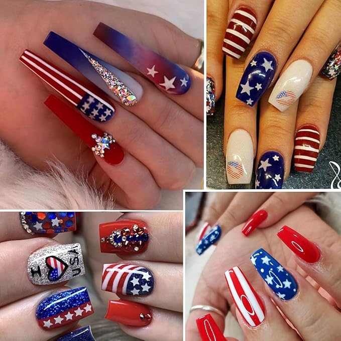 12 Grid July 4th Nail Art Glitter Sequins Independence Day Star Nail Decal Gold Glitter Flakes for Women-FemmiqueWomen