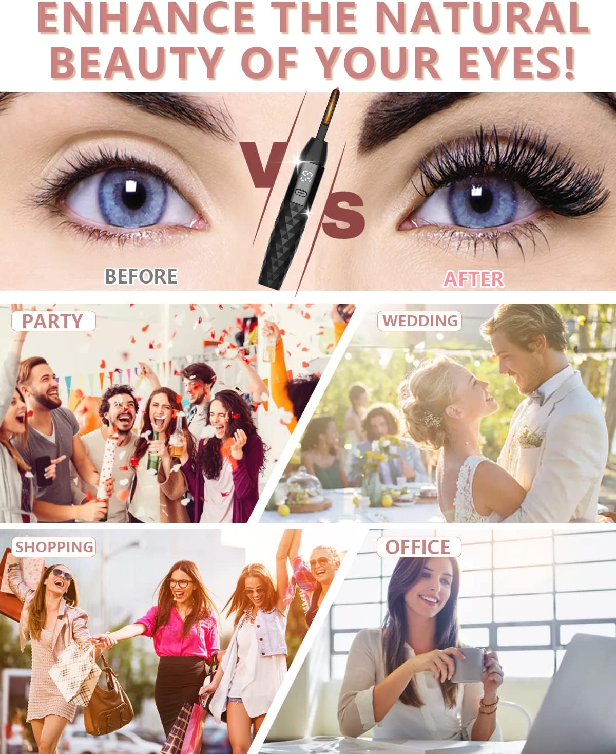 Heated Eyelash Curler - Heated Lash Curler - Electric Eyelash Curler Rechargeable for 24 Hours Long-Lasting Natural Eyelashes, LED Display - 4 Heating Modes, 8S Fast Heating, Gifts for Women Girls-FemmiqueWomen