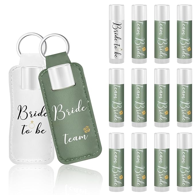 24 Pack Bachelorette Party Favor Lip Balm Set Team Bride Lip balm with Lipstick Holder Keychain Bride to be Lip balm Bridal Shower Proposal Gifts for Wedding Party Favors(White, Sage Green)-FemmiqueWomen