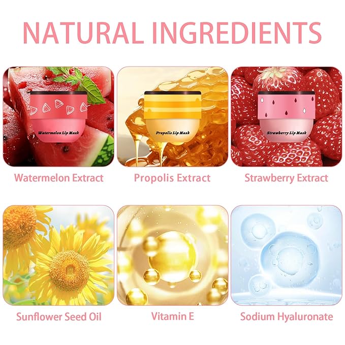 3 Pcs Bee Lip Balm Honey Pot, Honey Strawberry Watermelon Lip Mask Overnight, Moisturizing Sleeping Lip Mask, Hydrate Repair Prevent Dry Cracked Lip Care (Honey+Strawberry+Watermelon)-FemmiqueWomen