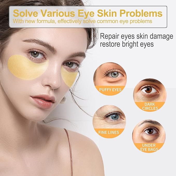 24k Gold Under Eye Patches, Eye Masks for Puffy Eyes 60 pcs, for Dark Circles and Puffiness, Hydrating Eye Mask Skincare, Eye Gel Pads for Eye Bags and Wrinkles Under Eye Treatment-FemmiqueWomen