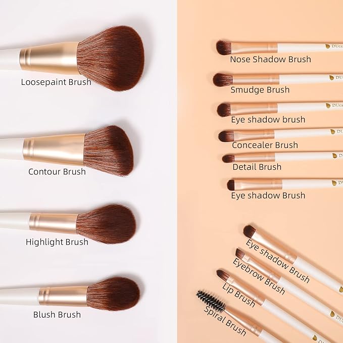 DUcare Makeup Brushes with Bag - 14Pcs Professional Synthetic Make Up Brushes Set for Blush Concealer Foundation Bronzer Powder Eyebrow Contour Eyeshadow Blending Makeup Brush Set Mekaup bag, White-FemmiqueWomen