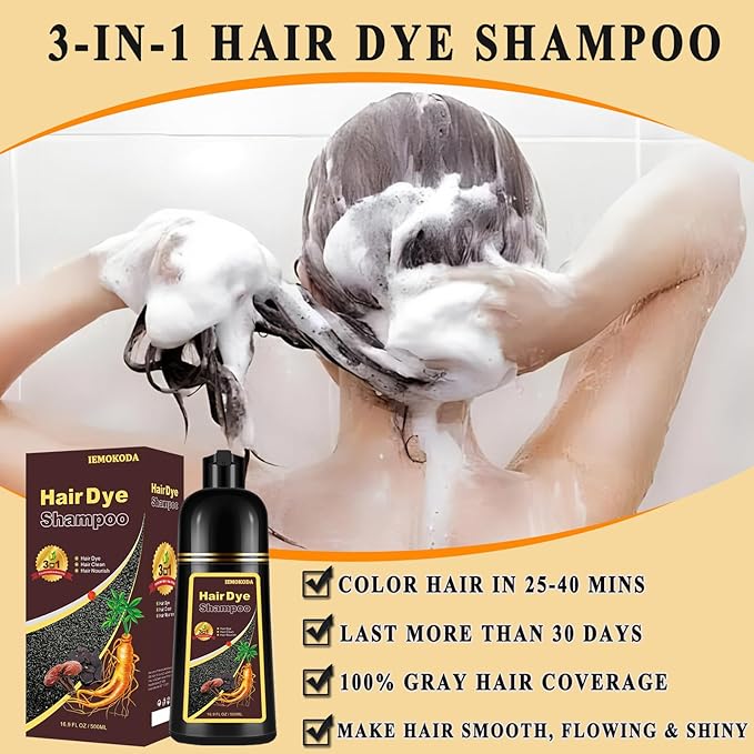 Dark Coffee Hair Dye Shampoo 3 in 1 for Gray Hair, Long-lasting & Natual Hair Color Shampoo, Herbal Ingredients Natural Shampoo Hair Dye Effect in Minutes, Gifts for Men Women 500ml-FemmiqueWomen