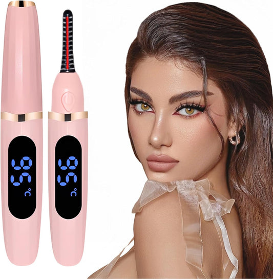Heated Eyelash Curler, Heated Lash Curler with Led Display Electric Eye lash Curler 3 Temp Settings for Makeup Tools for Achieving A Natural Curl and Long Lasting Eyelashes, Designed for Women, Pink-FemmiqueWomen