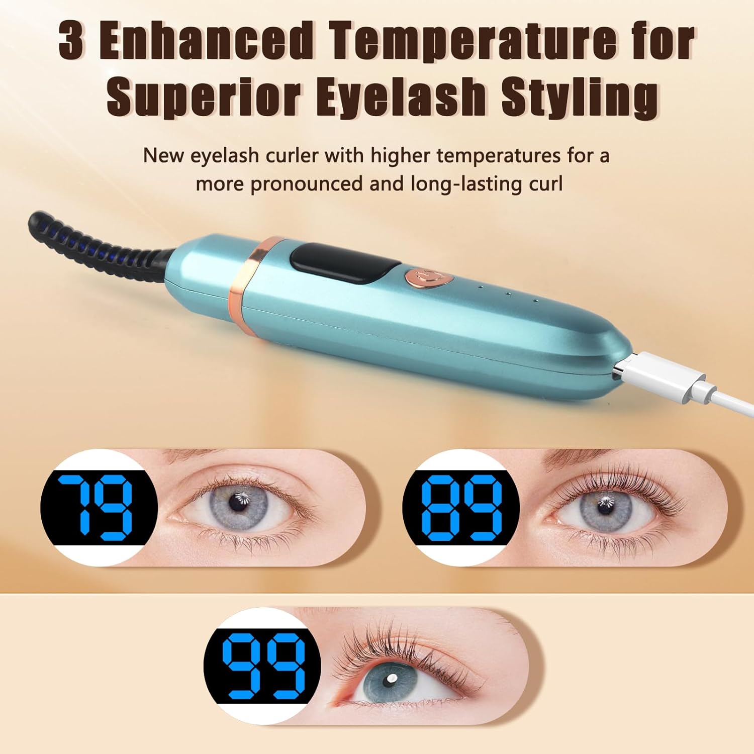 Heated Eyelash Curlers with Battery Indicator, Electric Eyelash Curler 3 Temperature Modes LED Display USB Rechargeable Makeup Tools, Heated Lash Curler Ideal Christmas Gift for Women LS423-FemmiqueWomen