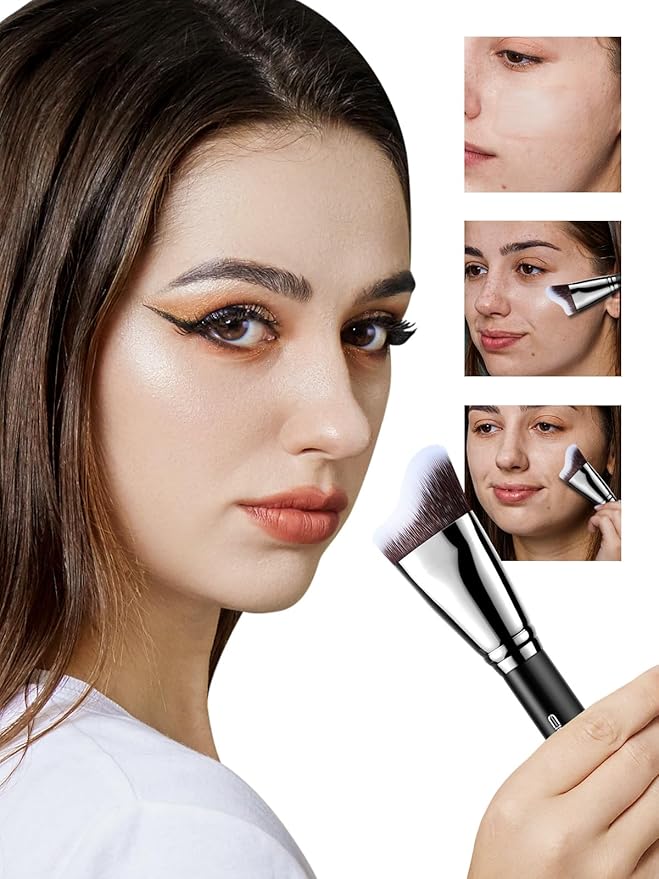EIGSHOW Foundation Brush with Wave Shaped Head for Liquid, Cream, Powder Blending Cheekbones Jawline, Large Premium Dense Synthetic Bristles (F659)-FemmiqueWomen