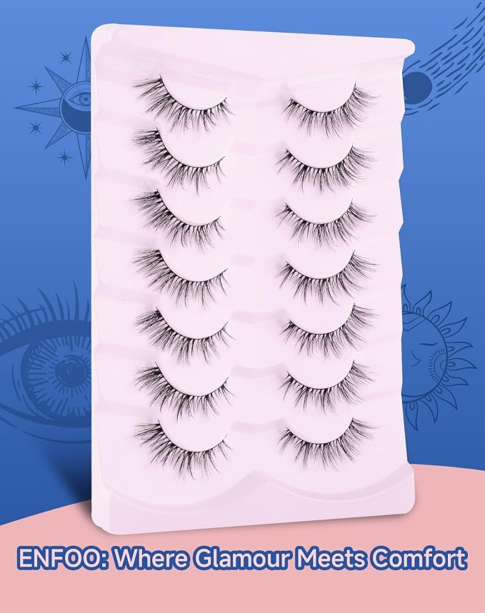 Natural Cat Eye Lashes Strip False Eyelashes Natural Look Flared Manga Spiky Eyelash 7 Pairs 13MM D293-FemmiqueWomen