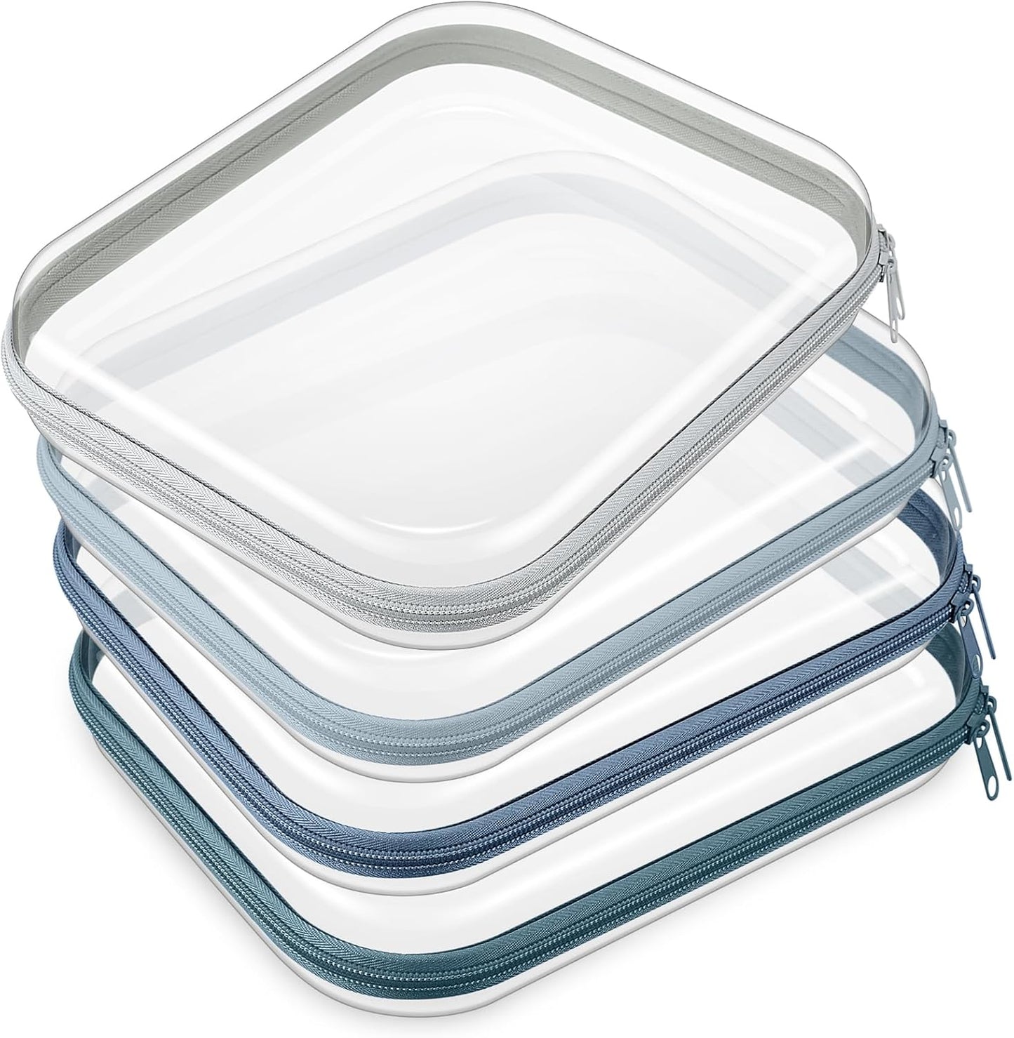 Hoolerry 4 Pcs Hard Clear Zipper Case Makeup Bags Plastic Pencil Pouch Transparent Storage Box Containers for Cosmetics, Snacks, Building Blocks, Puzzles(Morandi,9.8 x 7.9 x 2 in)-FemmiqueWomen