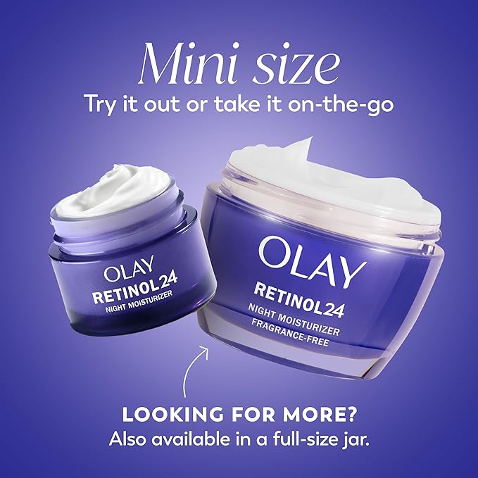 Olay Retinol 24 Face Moisturizer, Anti-Aging Night Cream for Women, Trial Size, Fragrance-Free, Non Greasy - Anti-Wrinkle, Smooth Fine Lines, Tightening Skin Care - Peptides, Glycerin, 0.5 Oz-FemmiqueWomen
