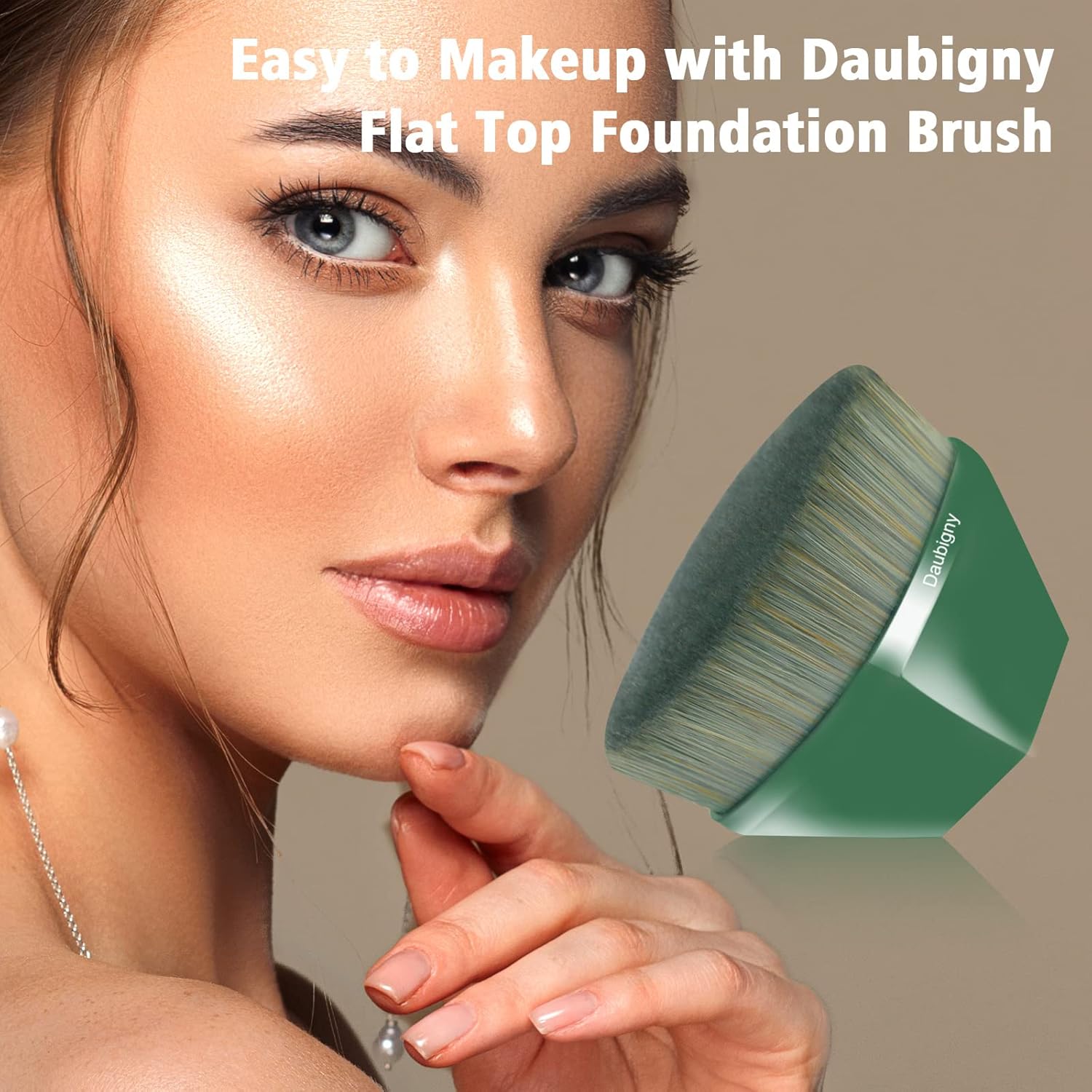 Foundation Makeup Brush Flat Top Kabuki Brush Hexagon Face Blush Liquid Powder Foundation Brush for Blending Liquid, Cream or Flawless Powder Cosmetics with Bonus Protective Case (Green)-FemmiqueWomen