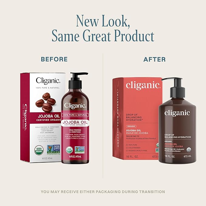 Cliganic Organic Jojoba Oil 16oz with Pump, 100% Pure | Bulk, Moisturizing Oil for Face, Hair, Skin & Nails | Natural Cold Pressed (Packaging May Vary)-FemmiqueWomen