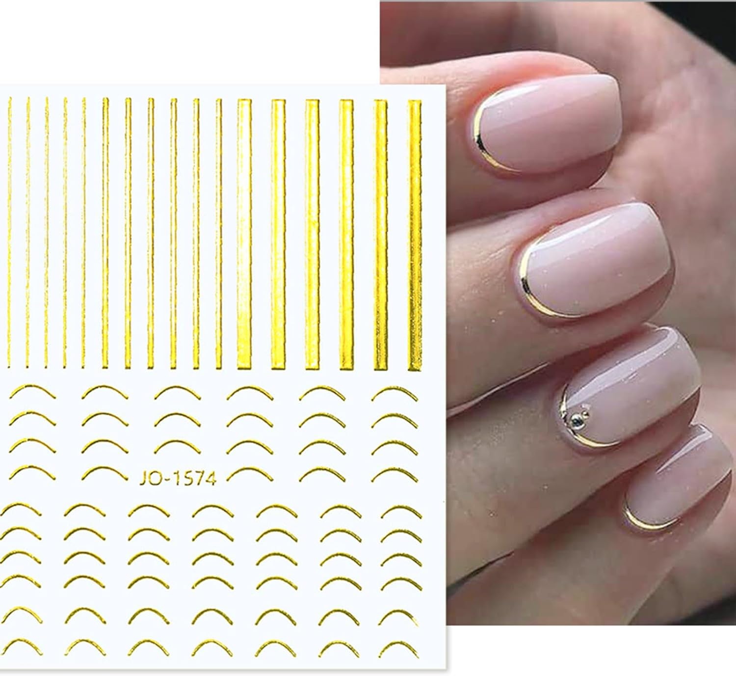 12 Sheets Gold Nail Stickers, 3D Self-Adhesive Metal Geometric Stripe Wave Nail Sticker, Gold Nail Art Designs, Style-c-FemmiqueWomen