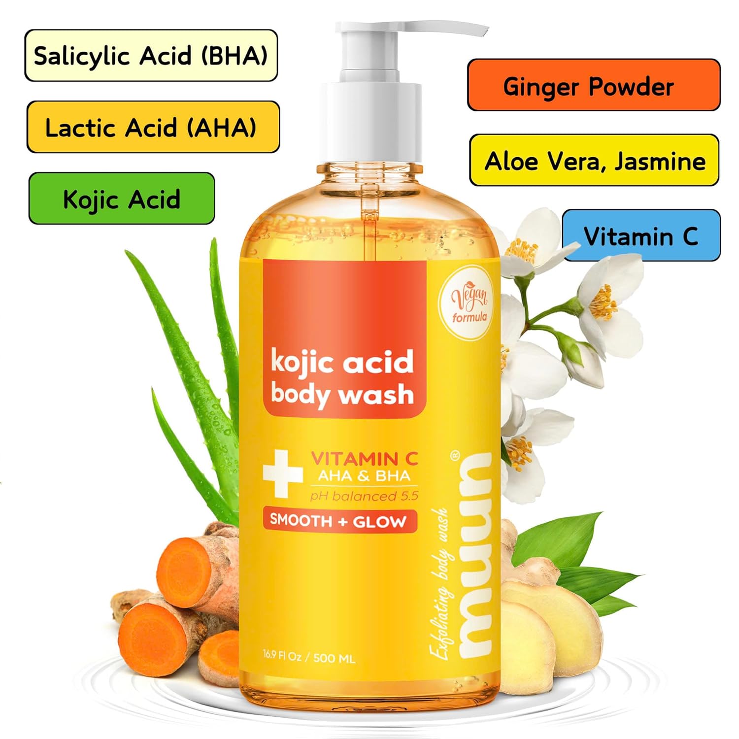 Muun Body Wash with AHA&BHA Exfoliating, 16.9 Fl Oz/500ml Prevent Ingrown Hair Even Skin Tone Underarm Bikini, Smoothe & Soften Body Wash-FemmiqueWomen