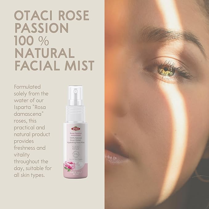 OTACI Rose Passion Face Mist Spray – 100% Natural Rose Water Hydrating Mist for Glowing, Refreshed Skin – Travel Size 50ml – Vegan, Alcohol-Free, for All Skin Types-FemmiqueWomen