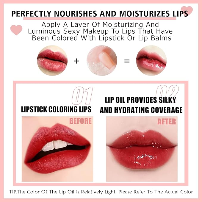 2PCS Lip Oil Set, Hydrating Lip Glow Oil Lip Plumper Gloss, Tinted Lip Oils Transparent Long Lasting Non-sticky Lip Gloss, Plumping Lip Gloss Lip Care Kit (Rosewood & Cherry)-FemmiqueWomen