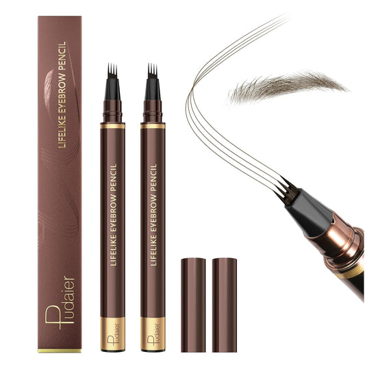 2 Pack Eyebrow Pen, Waterproof Microblading Eyebrow Pencil, 4 Tip Precise Eye Brow Makeup Pen for Women to Effortlessly Create Hair Like Natural Brows, Non Dry Out and Last All Day (Medium Brown)-FemmiqueWomen