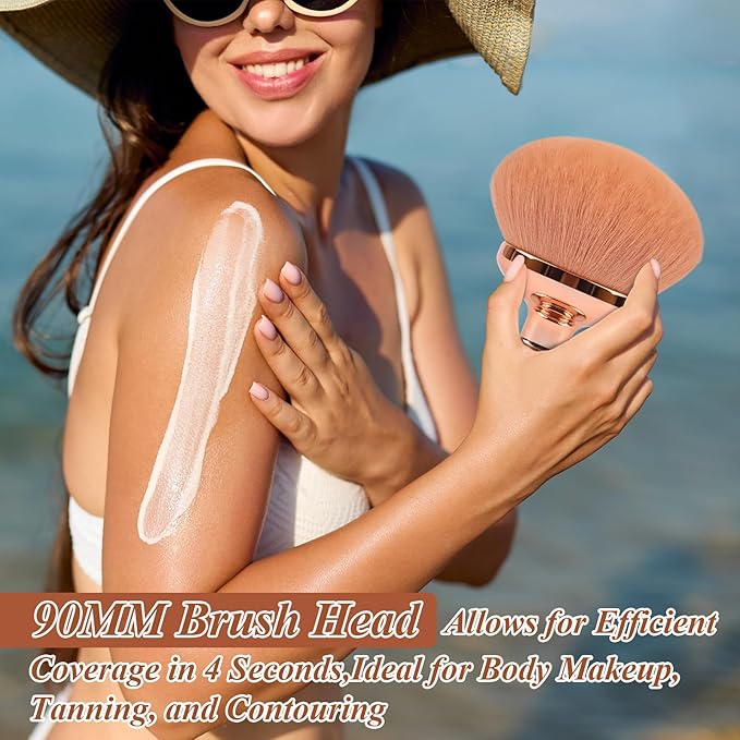 Blend & Blur Extra Large Body Makeup Brush for Self Tanner,GloréBrochas Leg Makeup & Bronzer Self Tan Applicator, 90MM Wide Round Head Kabuki Brush For Application (Rose-Gold)-FemmiqueWomen