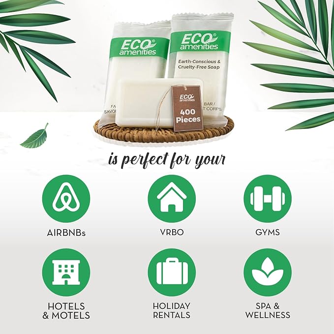 ECO amenities Travel Size Bar Soap - 400 PACK, 0.5 oz Mini Soap Bars, Hotel Soap Bars, Travel Size Toiletries - Individually Wrapped Bulk Soap Bar, Small Hotel Soaps for BNBs, VRBO, Inns and Hotels-FemmiqueWomen