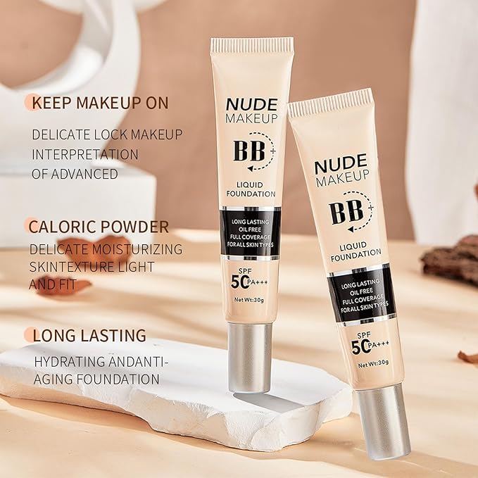 BB Cream Tinted Moisturizer with SPF50, BB Cream Full Coverage Foundation Hide Pore Spot, Hydrating LightWeight Matte BB Cream, Waterproof Long Lasting BB Cream for Oily Skin (Natural)-FemmiqueWomen