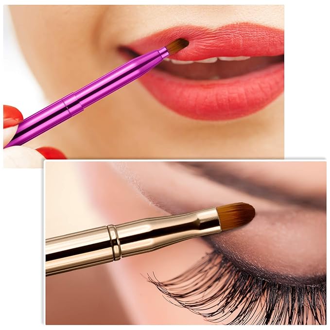 Retractable Dual End Lip Brush Concealer Brush with Cap, Lipstick Eyeshadow Foundation Makeup Brushes Gold, Black, Purple-FemmiqueWomen