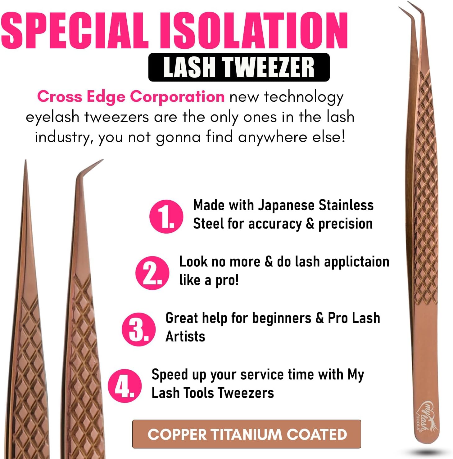 2pcs Curved & Straight Isolation Tweezers for Eyelash Extensions – 14cm Stainless Steel, Copper color Tweezer Set, Best for Classic & Individual Lashes, Professional Pinzas para Pestaña-FemmiqueWomen
