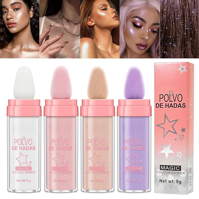 2PCS Polvo De Hadas Fairy Dust Highlight Patting Powder - Full Body Contouring and Clavicle Pearlescent Patting Powder for Face and Eye, Christmas Sparkling Body Glitter (#01 White & #02 Pink)-FemmiqueWomen
