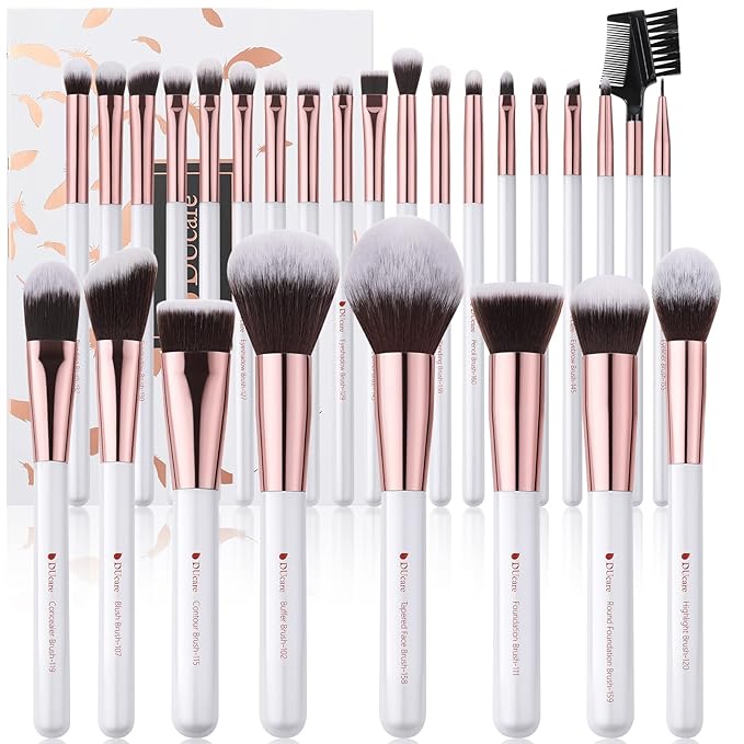 DUcare Makeup Brushes Set Professional 27Pcs Makeup Brushes Premium Synthetic Kabuki Foundation Blending Face Powder Blush Concealers Eye Shadows Make Up Brushes Kit White-FemmiqueWomen