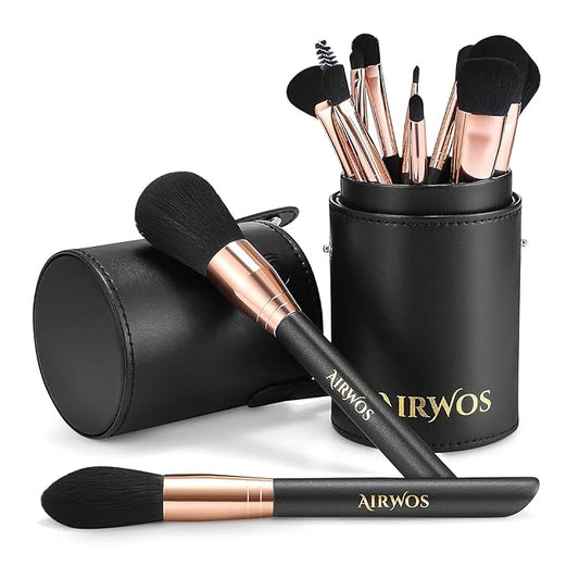 AIRWOS® Makeup Brushes Set Professional 14Pcs Makeup Brushes Pearl Flash Handles Premium Synthetic Foundation Face Powder Brush Blending Eyeshadow Concealers Makeup Brushes MakeUp Brushes with Case-FemmiqueWomen
