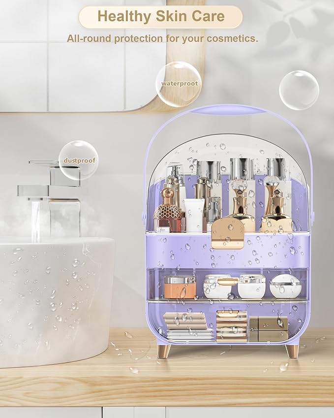 Makeup Organizer, Skincare Holder Bathroom Counter Organizer, Storage Box Cosmetic Display Cases, Teen Girl Gifts Trendy Stuff Make up Organizers for Vanity, Dresser, Countertop (purple)-FemmiqueWomen