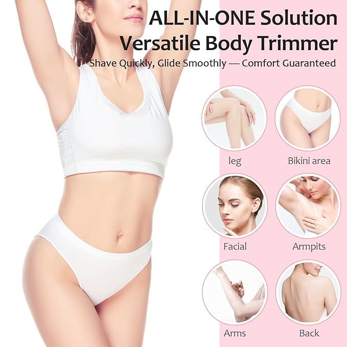 2025 Upgraded Bikini Trimmer for Women - 2 in 1 Dermave Bikini Shaver with LED Display, Dual Head Cordless Electric Shaver, IPX7 Waterproof Wet/Dry Body Hair Trimmer for Face, Body & Intimate Areas-FemmiqueWomen