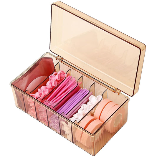 MoyRetty Acrylic Lash Extension Organizer, Large Capacity Eyelash Extension Supplies Storage Container Box, Neatly Store and Organize Your Lash Supplies (Amber)-FemmiqueWomen