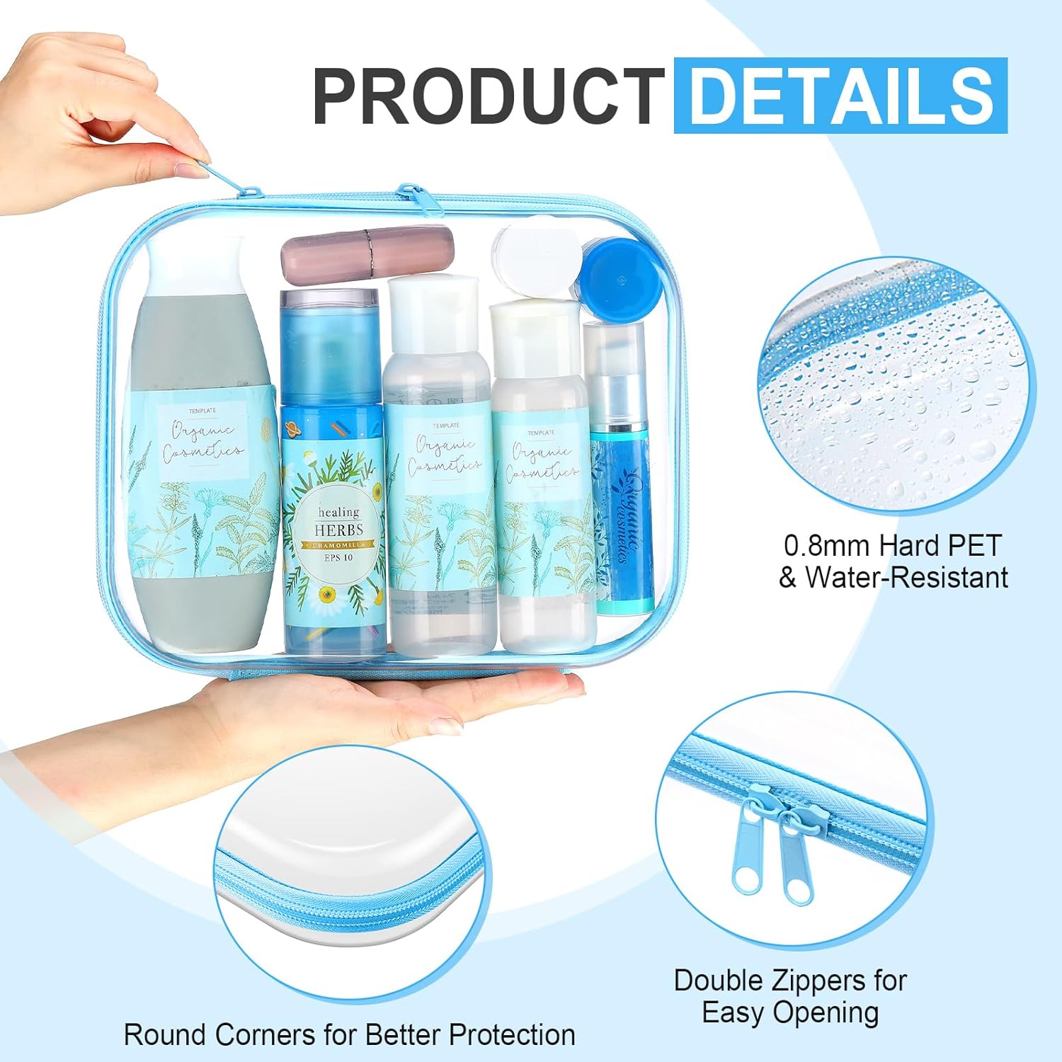 Hoolerry 3 Pcs Clear Hard Zipper Case Plastic Pouch Transparent Hard Case Clear Makeup Bag Portable Travel Organizer Bin for Cosmetics, Building Blocks, Puzzles (Multicolor,M)-FemmiqueWomen