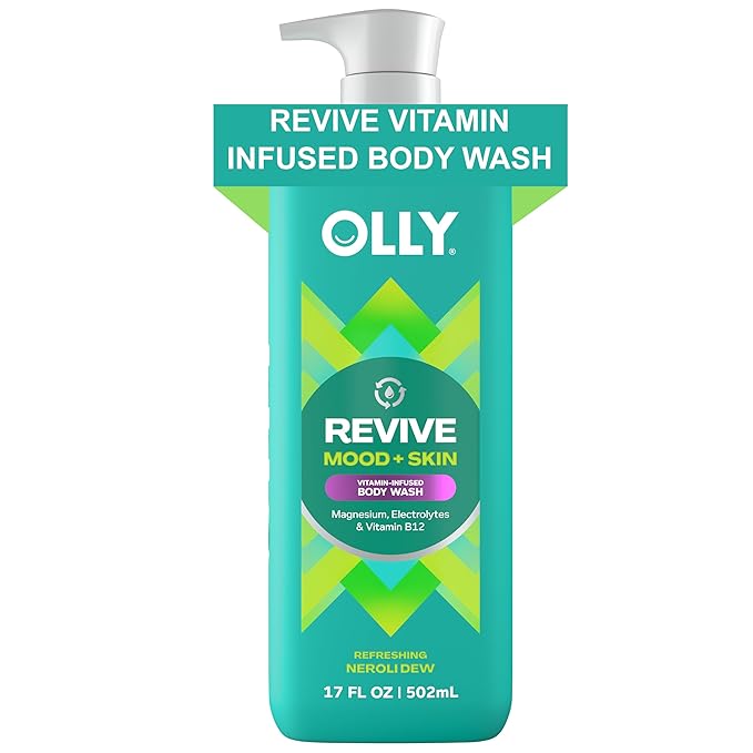 OLLY Revive Body Wash with Magnesium, Electrolytes & Vitamin B12– Nourishing Cleanser for Skin Barrier Repair, Deep Hydration, Refreshing Nerolidew Scent, 17 oz-FemmiqueWomen