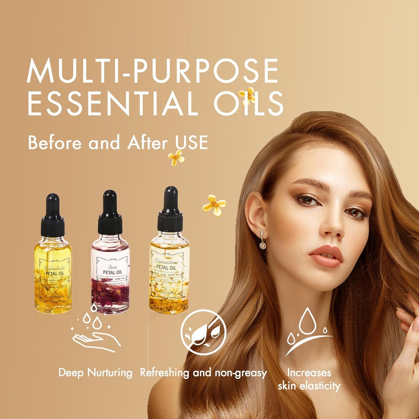 Osmanthus Essential Oil with Flower Petal, Sunflower Seed, Olive Fruit Natural Massage Oils for Nails, Hair, Body, Face Moisturizing Skincare Oil Serum Dry Hair Strengthening Treatment All Types 30ml-FemmiqueWomen