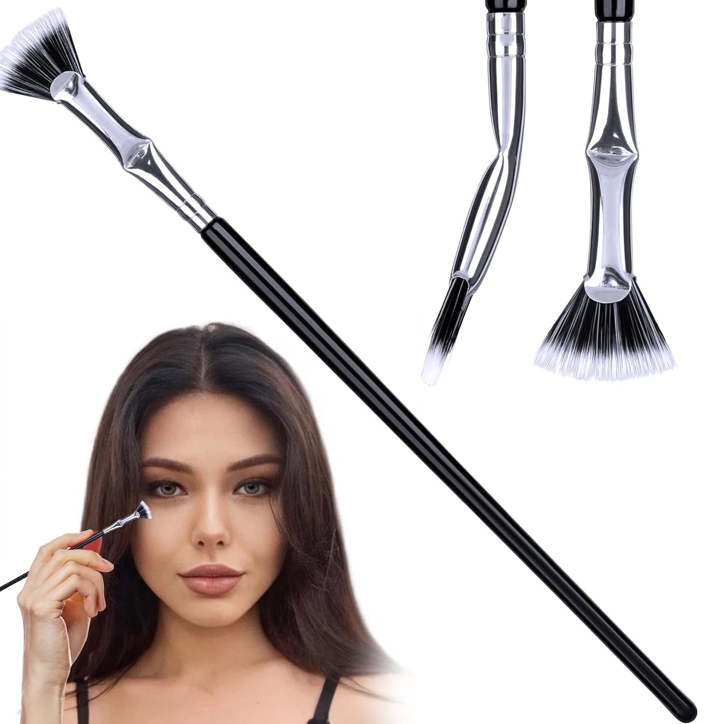 1 Pcs Folding Angle Scalloped Lash Brush, Eyelash Comb Separator, Multifunctional Mascara Fan Brush, Soft Bristles Makeup Tool for Upper Lower Eye Lash (Black)-FemmiqueWomen