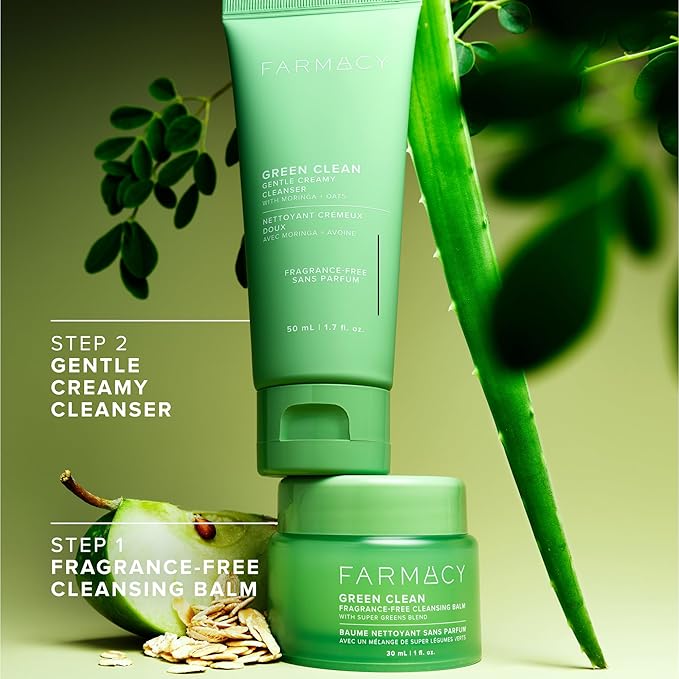 Farmacy Gentle Double Cleanse Skincare Gift Set - Fragrance-Free Gentle Creamy Face Cleanser & Makeup Remover Cleansing Balm - Melts Away Makeup & Helps Promote Healthy Skin (2 Count)-FemmiqueWomen