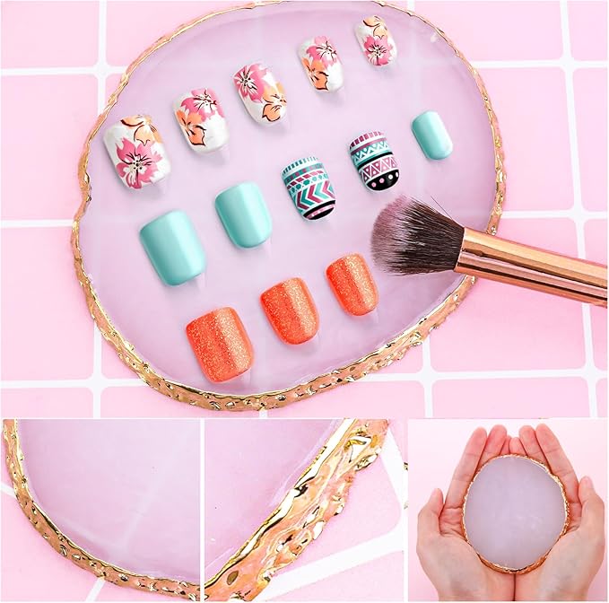 2pcs Heart-Shaped Resin Nail Art Palette, Gold Edge Round Makeup Mixing Palette, Nail Polish Plate, Nail Art Display Board Makeup Plate Cosmetic Mixing Tools-FemmiqueWomen